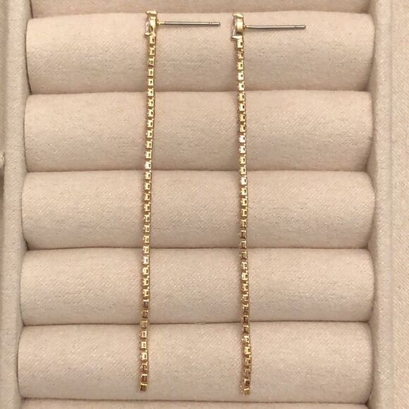 Nordstrom | Linear Cubic Zirconia Earrings | Gold Tone | 3” Length - Picture 2 of 3